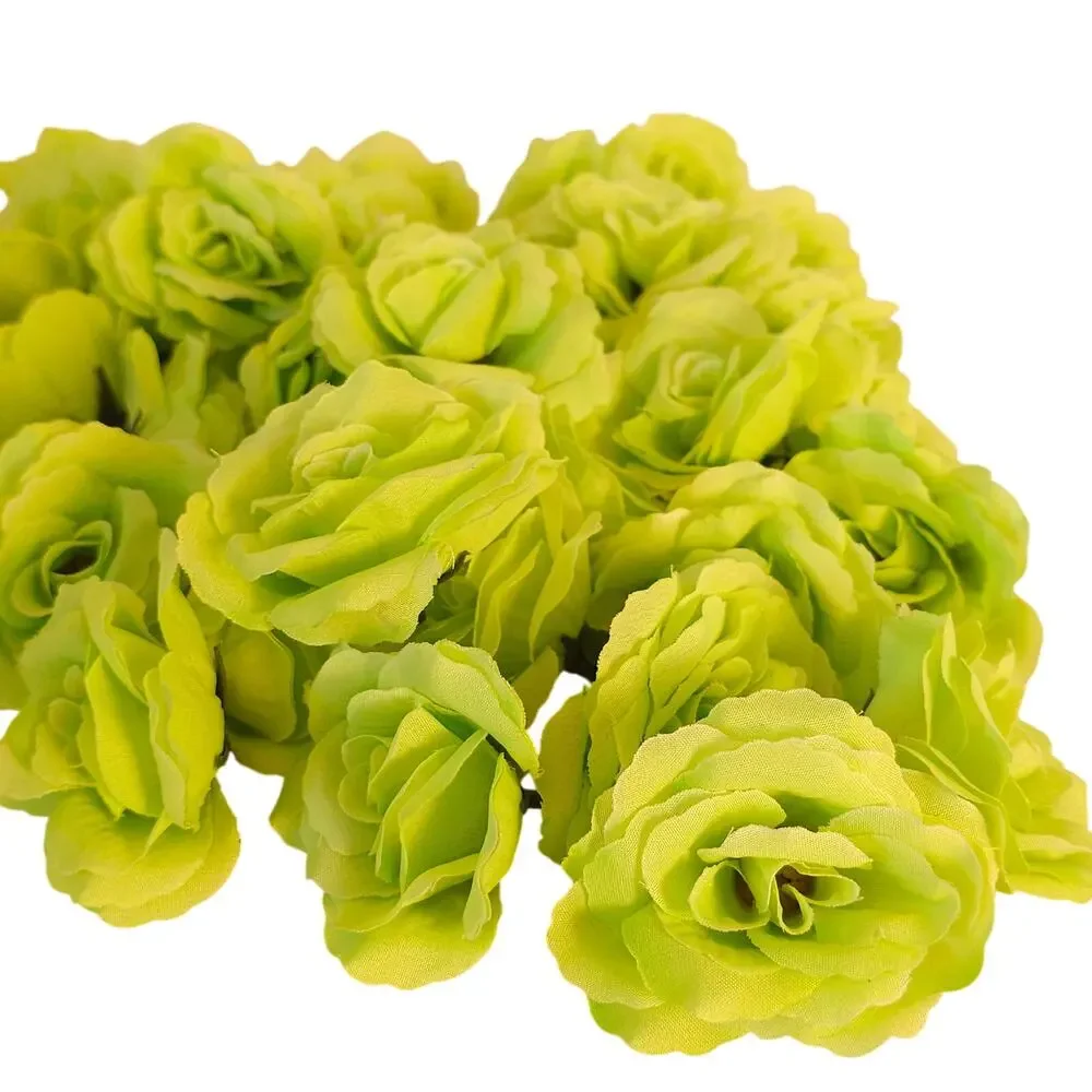 40 Lime Chartreuse Green Artificial Silk Rose Heads 3 Inch Wedding Craft Floral